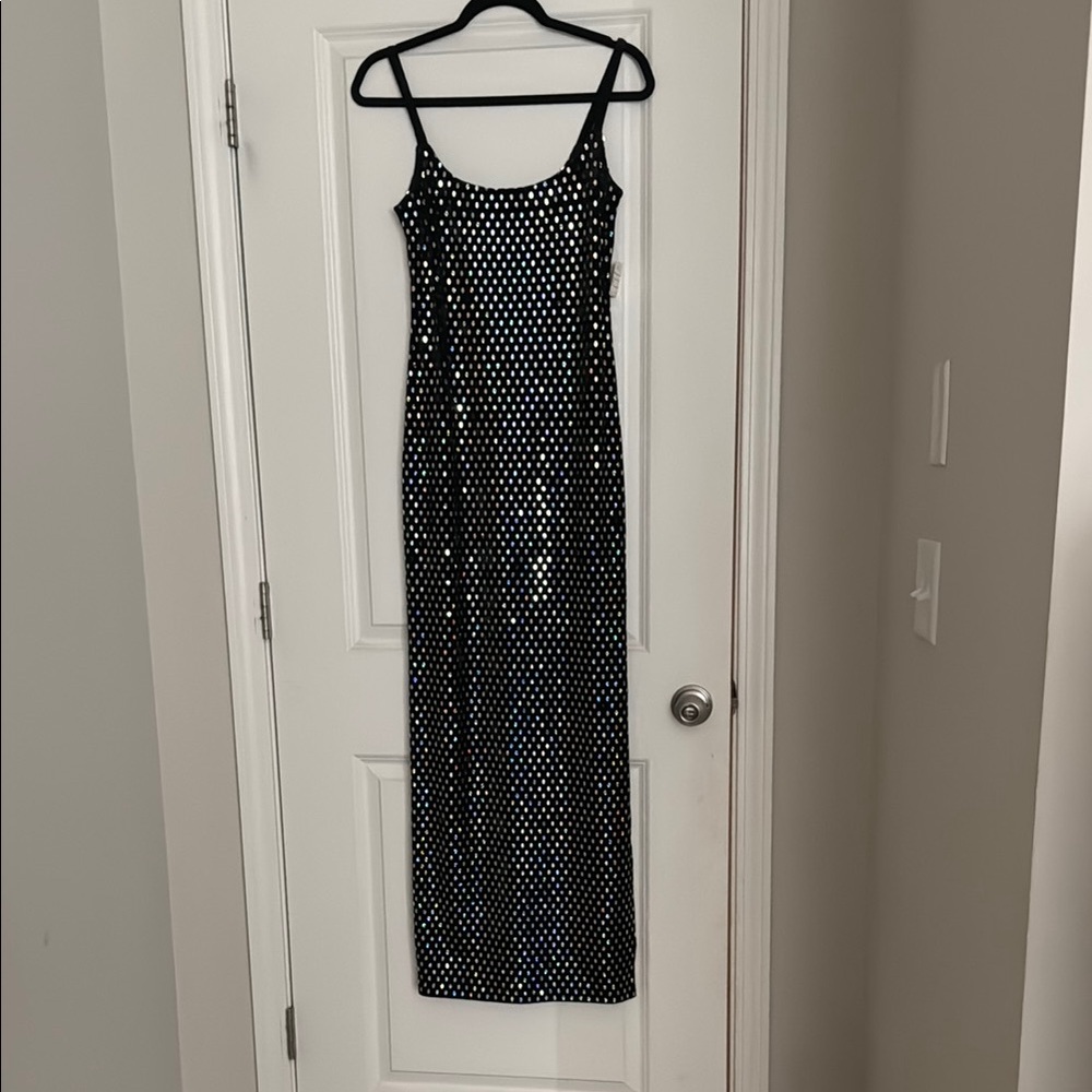 1990s Iridescent Black Velvet Maxi Dress